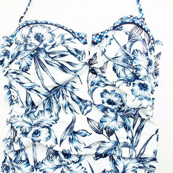 Tommy Bahama White Floral Print Halter Tankini Swim Top - Picture 4 of 5